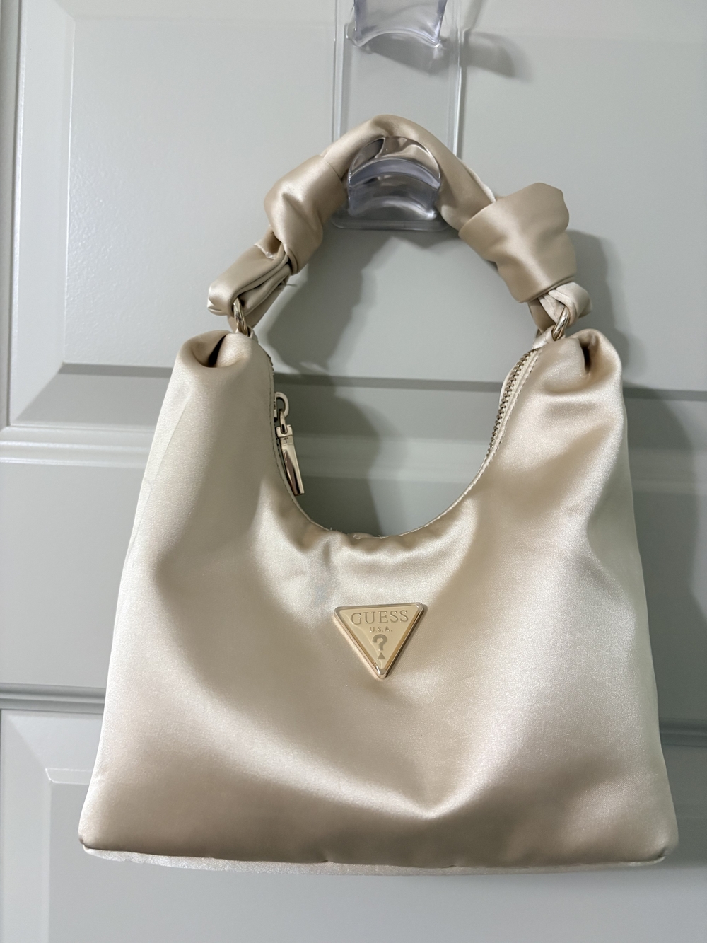 GUESS Satin Shoulder Bag in Champagne Gold